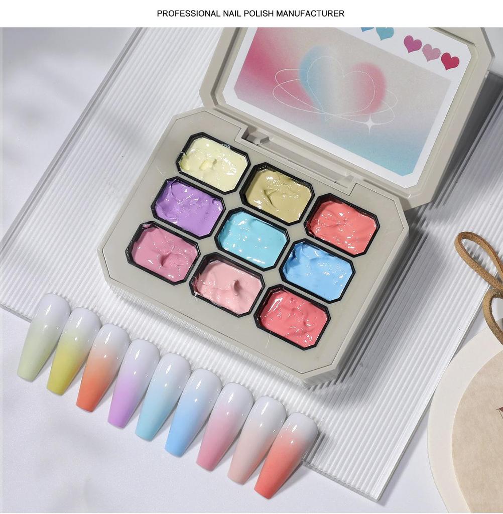 HONEYGIRL Gradient Solid Nail Polish Glue - Macaron Nine-Grid Transparent Color.
