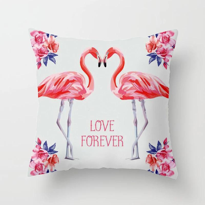 Flamingo Muster Dekorative Kissen Kissenbezug Polyester Kissenbezug Wurfkissen Sofadekoration Kissenbezug 40517-3
