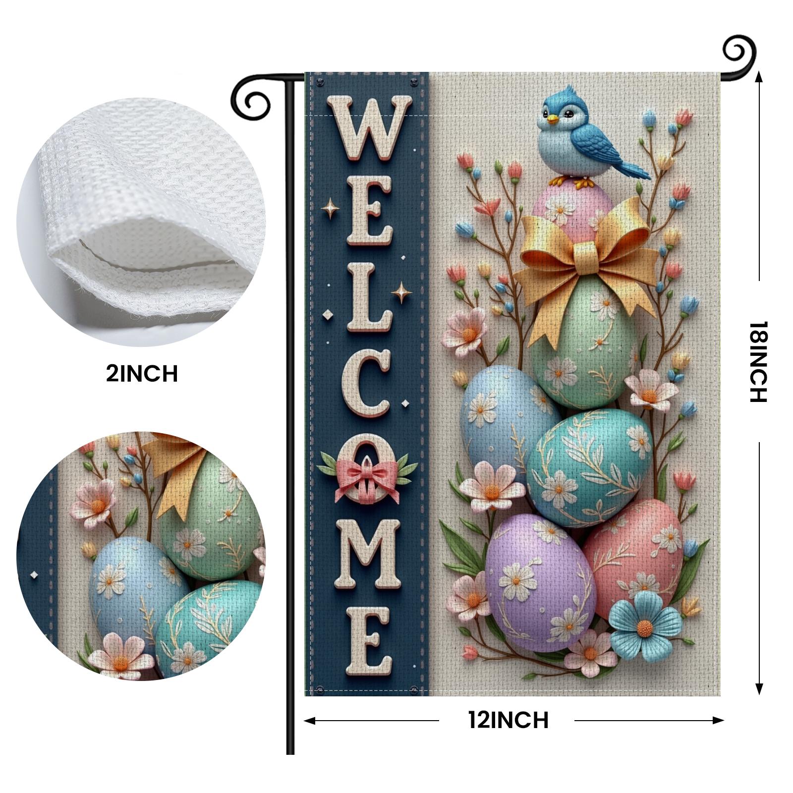 

Easter Welcome Outdoor Flag Floral Embellishment Spring Floral Yard Banner Floral Easter Garden Sign Decorative Welcome Design