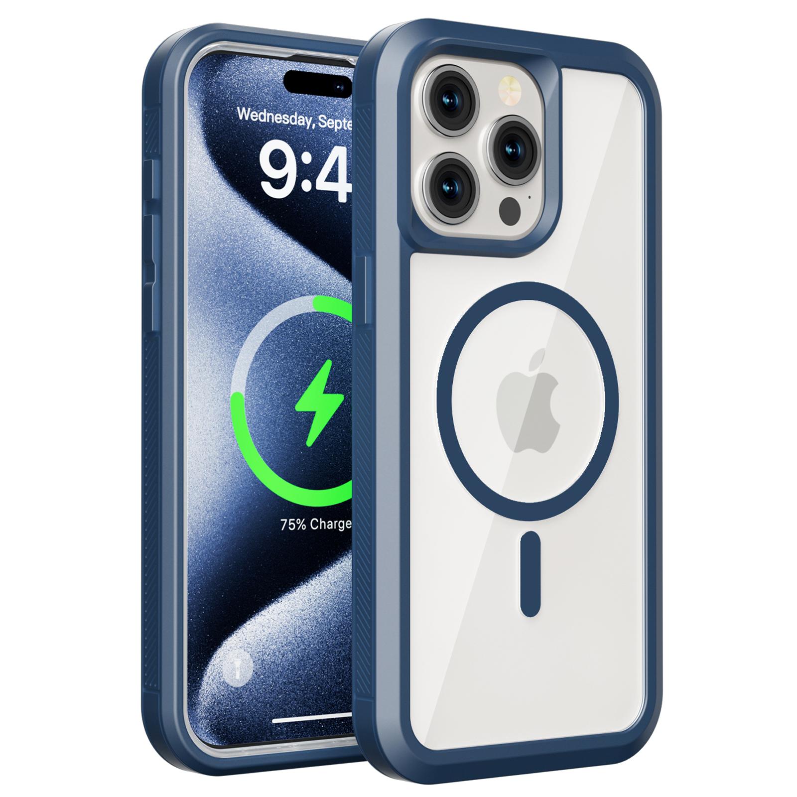 

For iPhone 15 Pro Max Magnetic Case Translucent Detachable 2 in 1 TPU+PC Shockproof Phone Cover Dark Blue