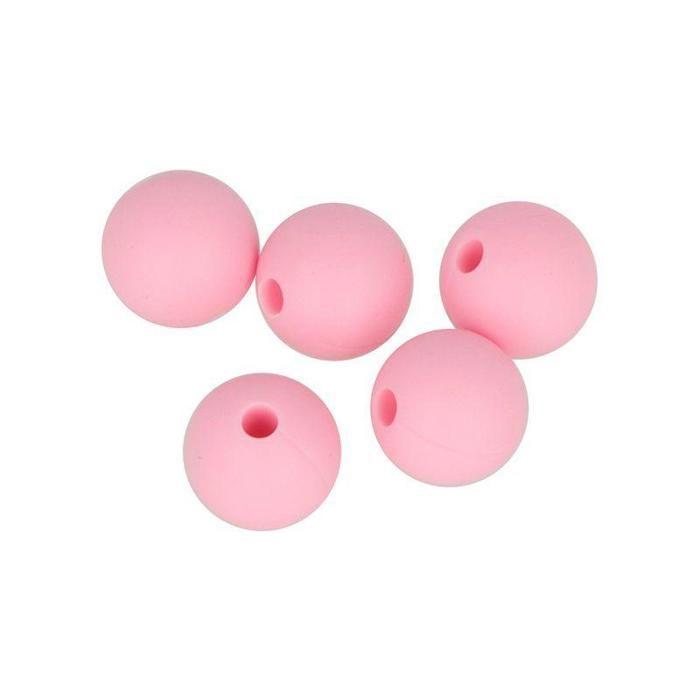 Lot de perles rondes en silicone - 10 mm - Rose - 5 pcs