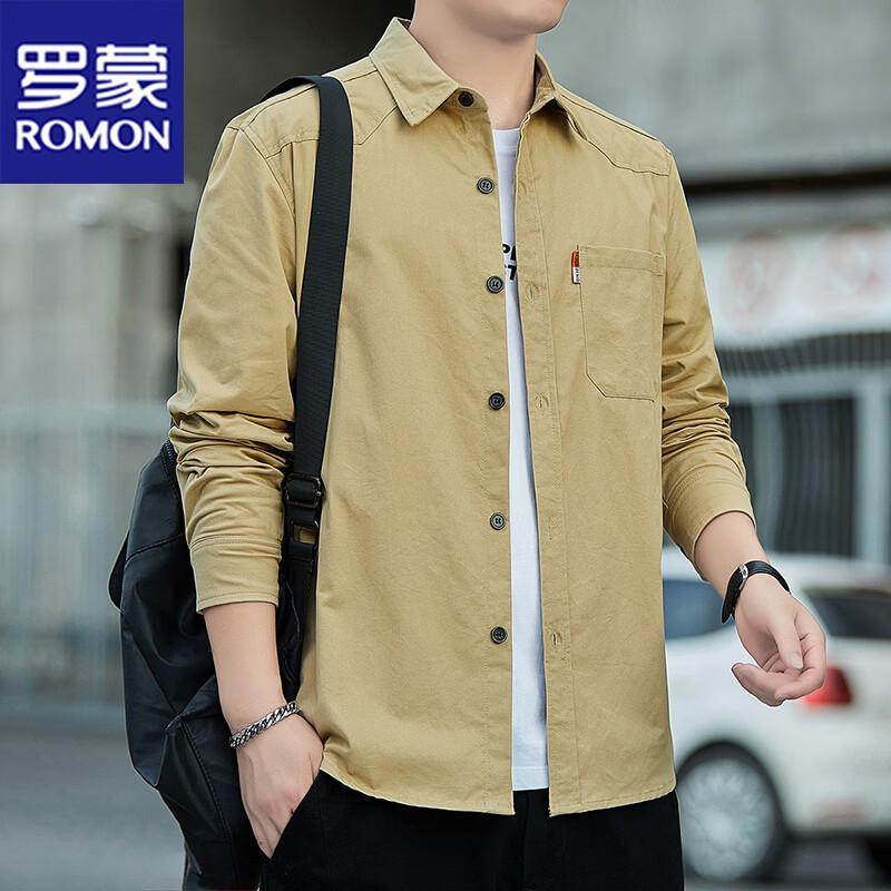 ROMON Men's Loose Fit Cotton Long Sleeve Shirt