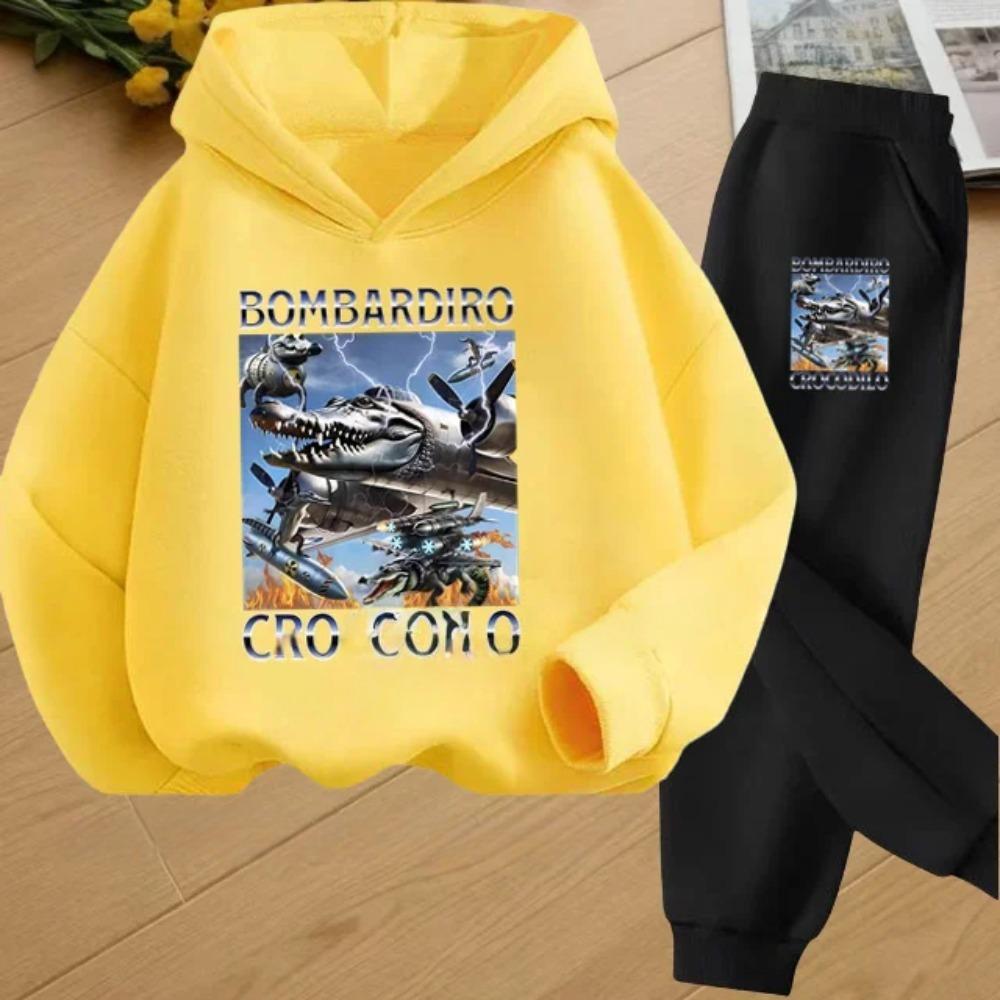 Autumn Italian Brainrot Print Kids Hoodie+Pants Suit Boys 2pcs Set Fashion Casual Girls Tracksuit Children Long Sleeve Outfits