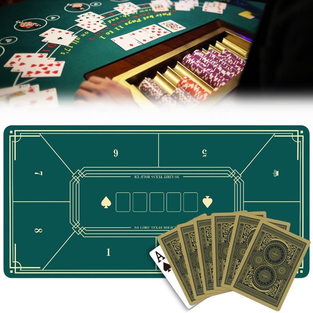 Poker Mat for 8 Players Poker Table Play Mat Resin Mat Rubber Mat 40 x 80cm PRODIGY-ONE (Green)