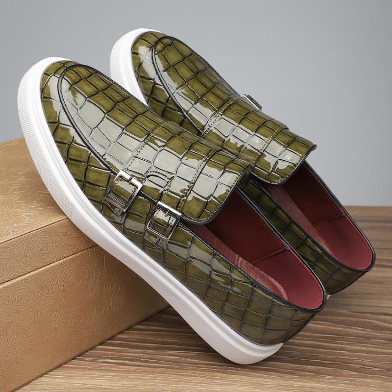 Designer Men's Alligator Pattern Monk Strap Loafter Leisure Platform Shoes Male Walking Dress Wedding Footwear Zapatos Hombre