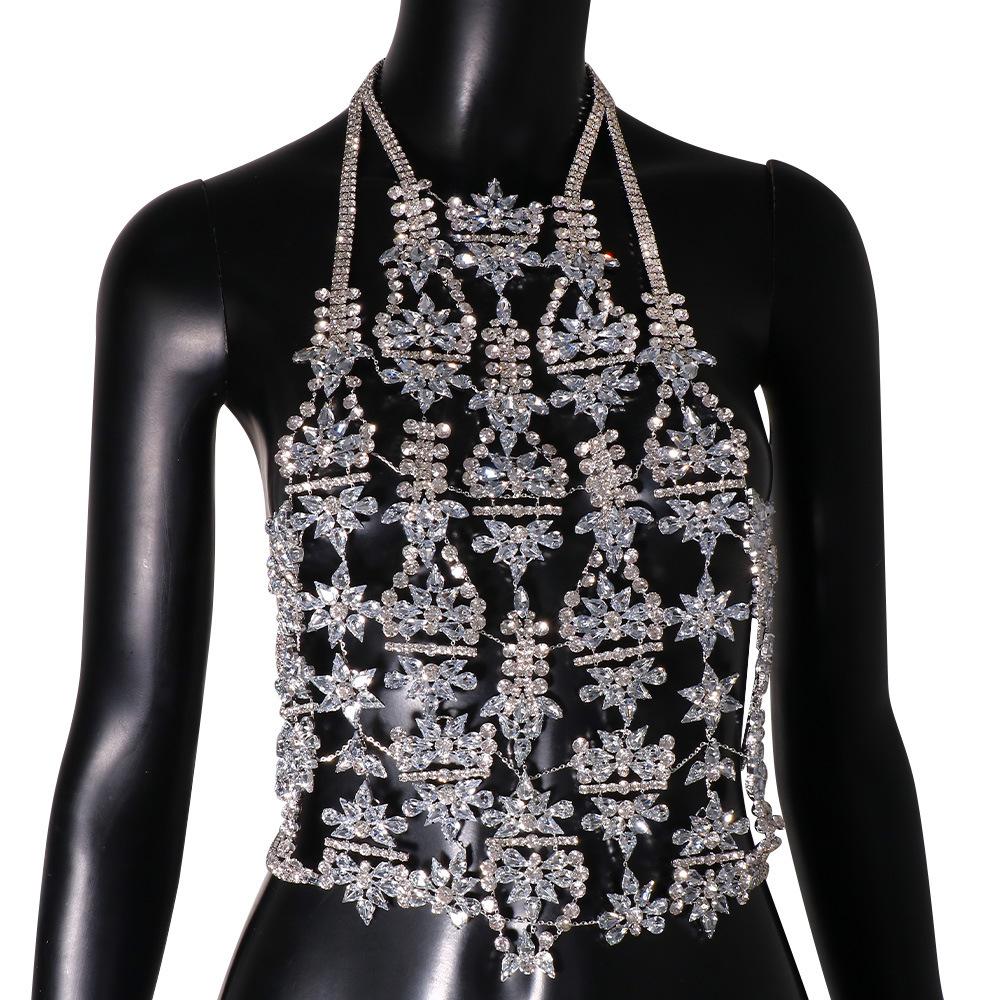 Exaggerated Personality Wind Ball Accessories Sexy Bra Chain Body Jewelry Full Diamond Shiny Rhinestone Body Chain