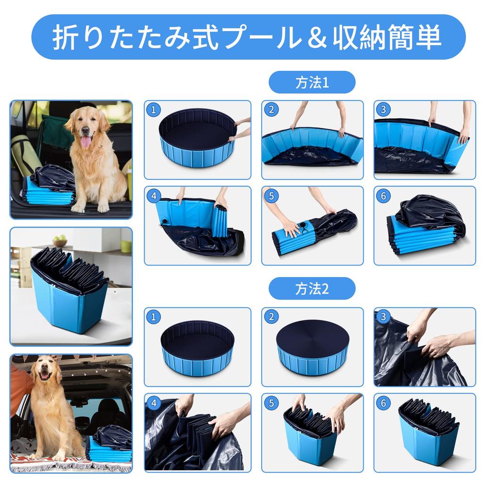 Saiveina Pet Pool for Kids and Dogs, No Inflation Required, Foldable, Large, Suitable for Large, Medium, and Small Dogs, Bath Toy, Water Play, PVC