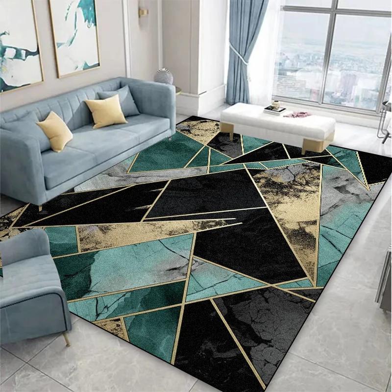 Geometric Green Decorative Rug for Living Room Large Area Home Sofa Side Coffee Tables Mat Washable Modern Bedroom Carpet