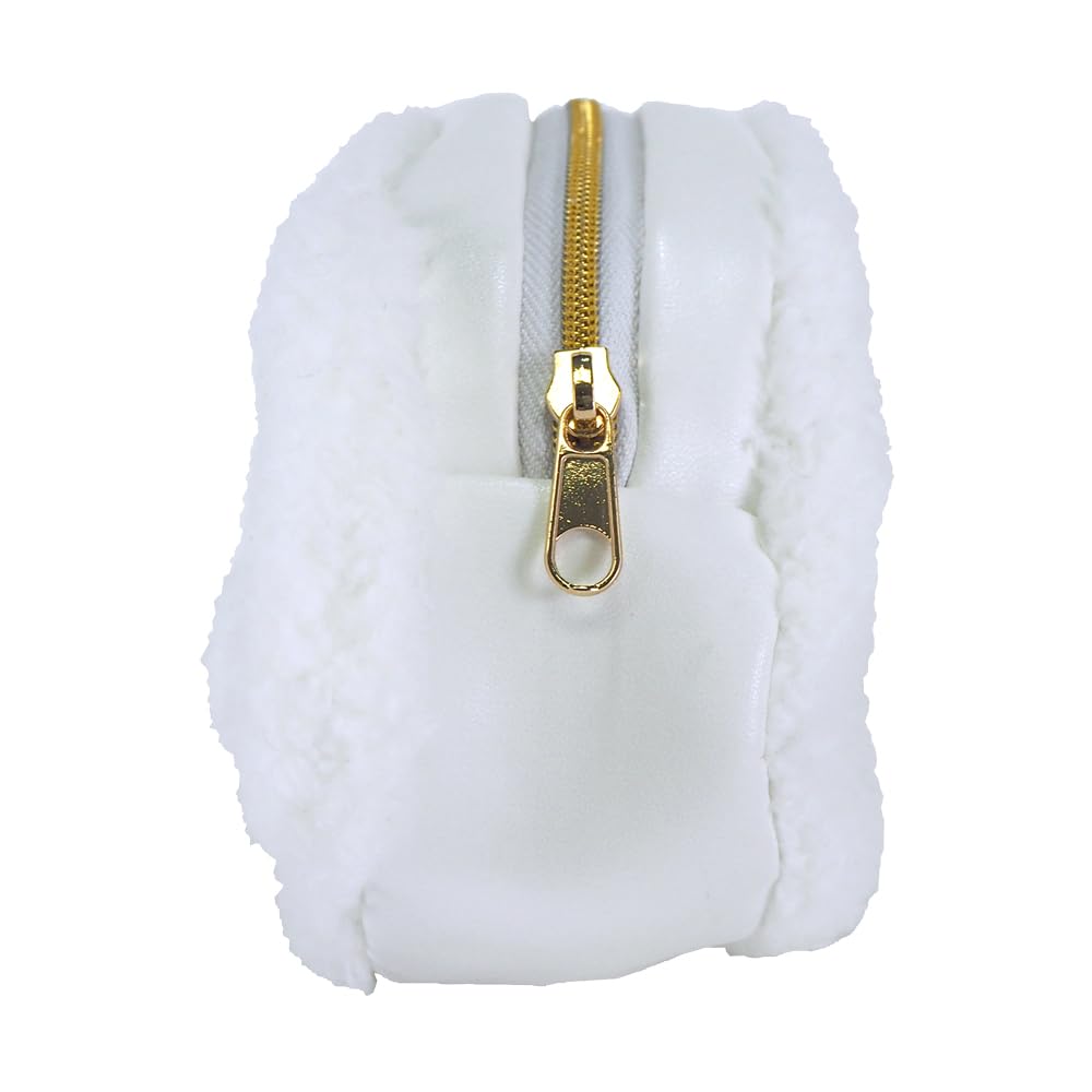 SunLemon Fuwafuwataton Pouch, Dog Design, White, 18 x 5 x 10 cm, for storing small items and accessories, with gusset and zipper closure, P-9452