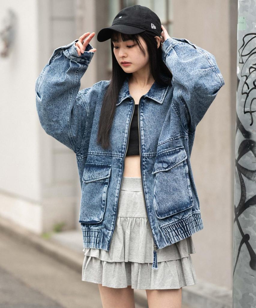 WEGO Unisex Flight Korean Loose Size Denim Men's Jacket, Outerwear, Streetwear, Style, Fit, Oversized, Winter/Spring Wear, L, Medium-Dark