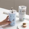 Cartoon Creative Ceramic Cup with Lid for Girls Heart Coffee Cup with Straw High looking Cute Water Cup