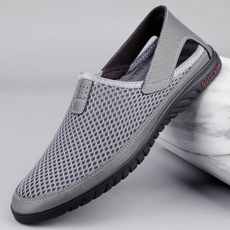 Plus Size Trendy Men's Black Breathable Mesh Slip-On Casual Shoes