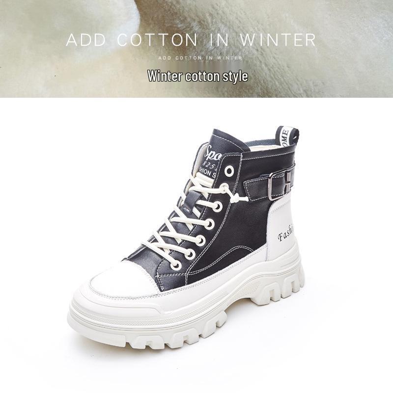 Women's White High-Top Casual Sneakers - 2024 Korean Style, Thick-Soled Martin Short Boots for Autumn/Winter