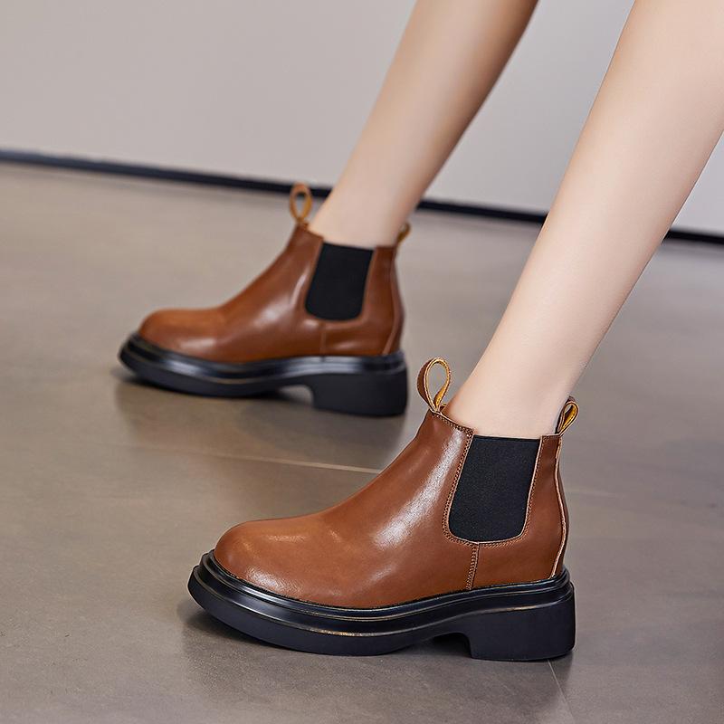 Leather Martin boots, women's trend, the same thick-soled heightening foot cigarette boots, autumn and winter breathable and comfortable Chelsea boots