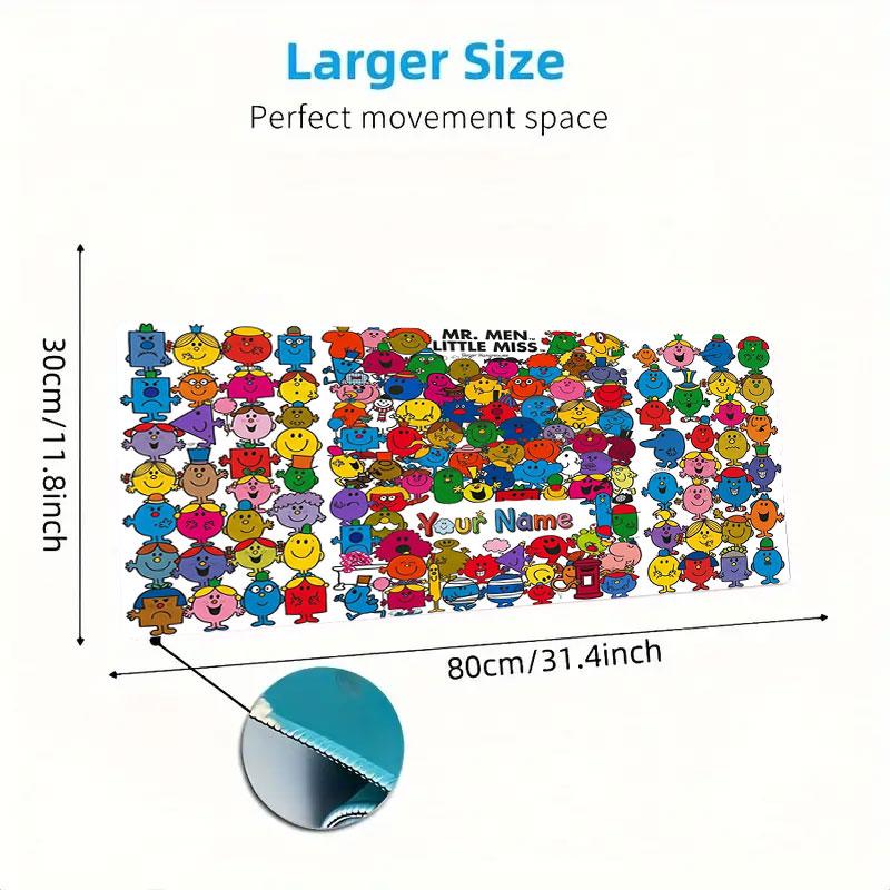 Mr. Men Little Miss Custom Name Large Size Mouse Pad Large Gaming Table Cushion Non-slip Laptop Tablet Big Mousepad XXL Mat Mini PC Playmat With Lock