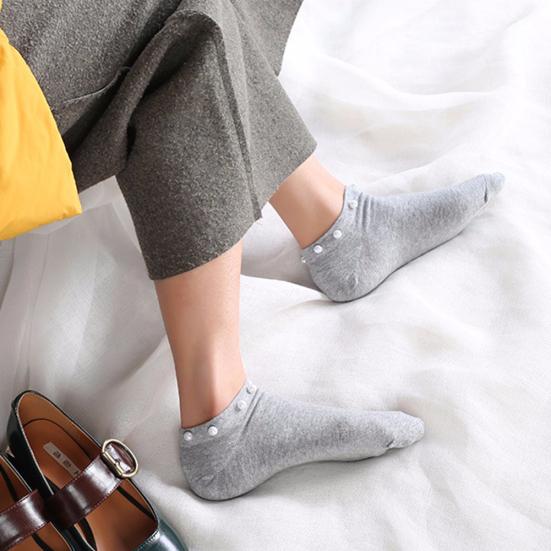 Women's Solid Color Faux Pearl Beading Breathable Cotton Low Cut Ankle Socks
