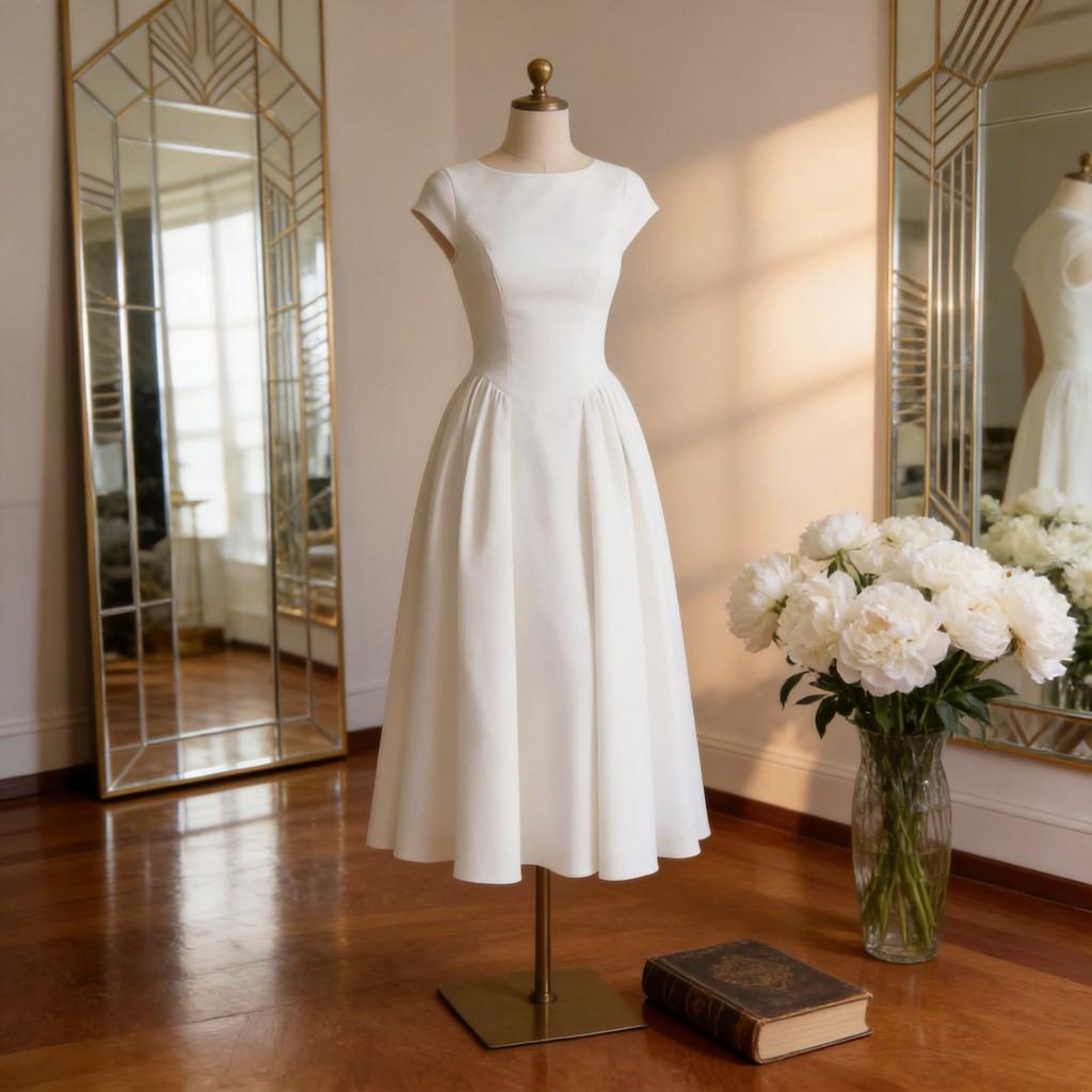 Elegantes Weißes Langes Kleid Mit Gespleißtem Polyesterstoff Für Büro Und Formelle Anlässe