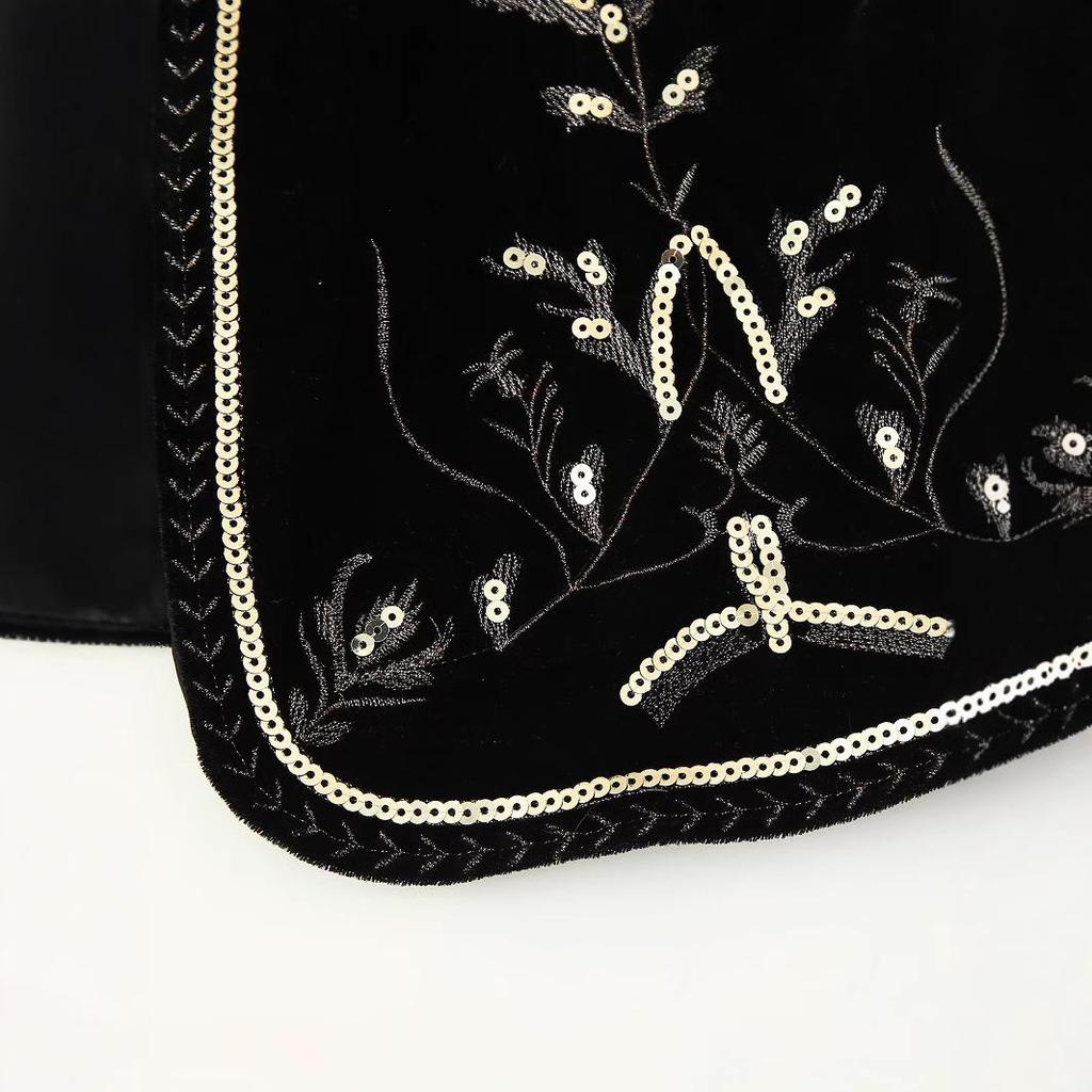 2024 Autumn Women's European & American Velvet Sequin Embroidered Vest