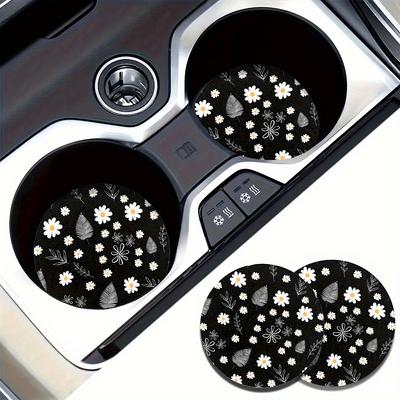 Set of 2 Daisy And Leaf Patterned Car Coasters - Interior Additions Specifically for Vehicles, Suitable for Both Cars And Home Tabletops