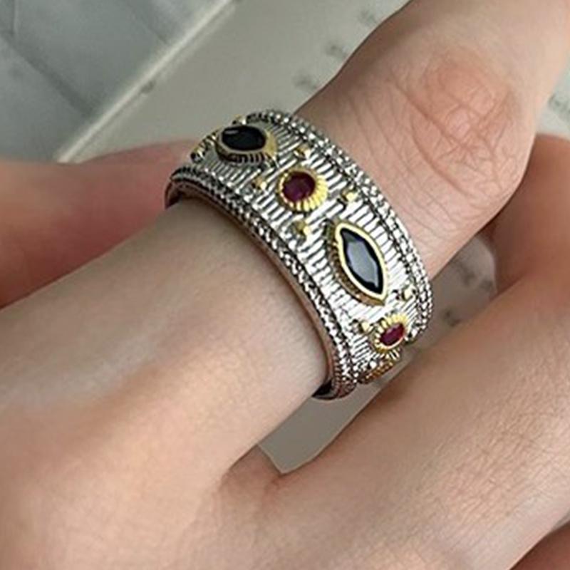 PANJBJ 925 Sterling Silber Dicker Doppelring für Damen Mädchen Geschenk Minimalismus Neutral Öffnend Breiter Schmuck Dropshipping
