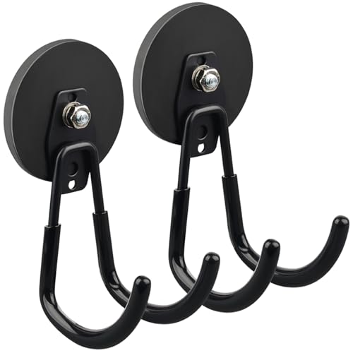 MUTUACTOR Heavy-Duty Magnetic Hooks, 2-Pack, Extra Large, Black, for Hanging Power Tools, Tool Chests, Impact Drills, and Battery-Operated Power Tools