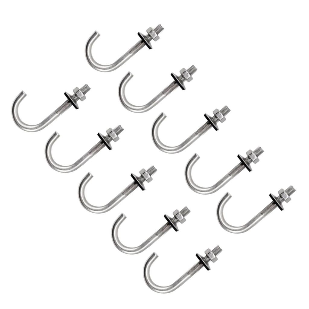 10 PCS J Hook Stainless Steel Heavy Duty Weather Resistance Handle Roof Concrete with Hex Nut for Concrete Applications