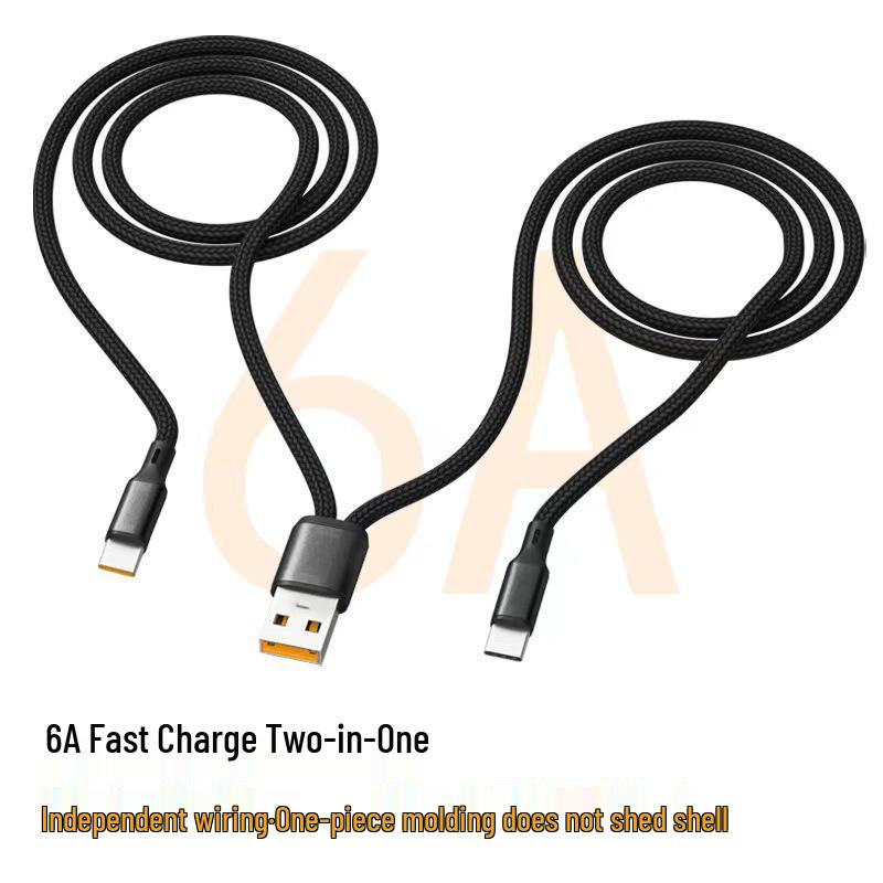6A High-Speed Braided Multi-Head Charging Cable for Android, Apple, and Type-C Type-C + Type-C Fast Charge