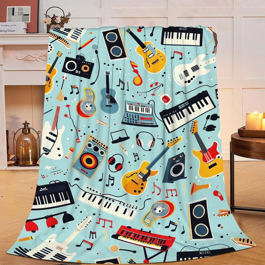 Rock Music Blanket Electric Guitar Punk Style Air Conditioning Blanket Office Nap Blanket Flannel Blanket