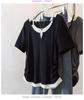 Women's Plus Size Patchwork Faux Two-Piece Short Sleeve T-Shirt - Loose, Slimming, Versatile Summer Style