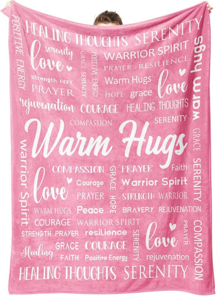 Afterprints Warm Hugs Healing Blanket  Soft Comfort Throw Blankets X Inspirational Get Well Gifts for Women Breast Cancer Suppor