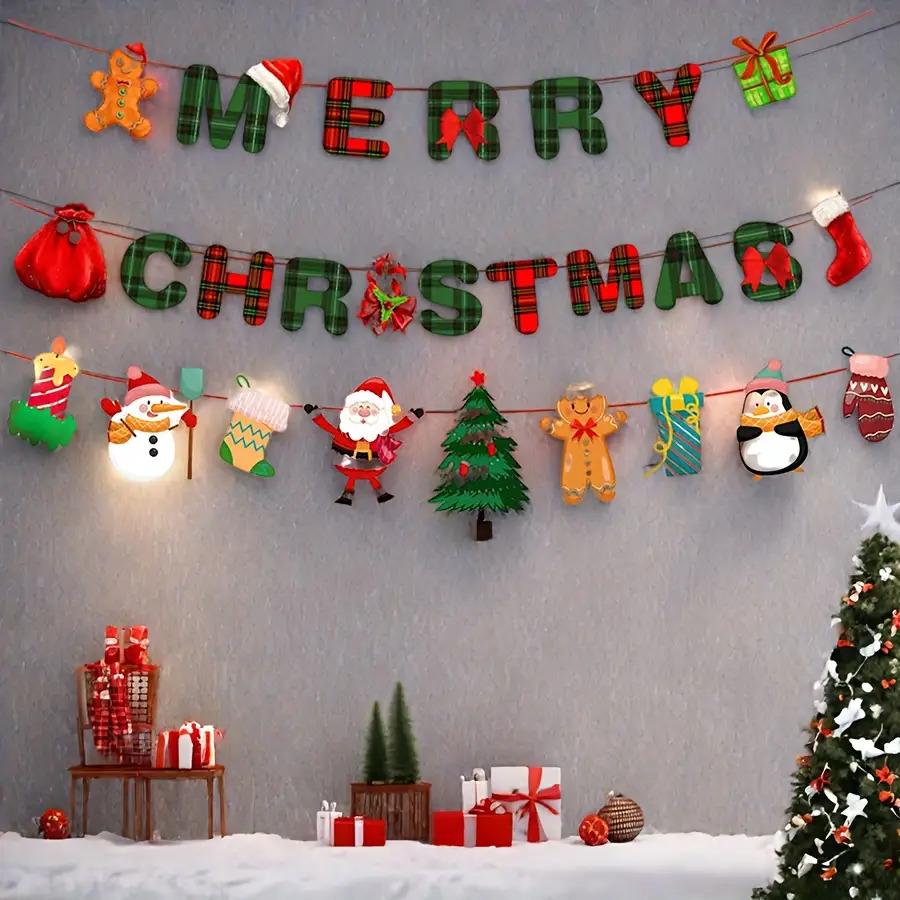 1set Merry Christmas Banners Decoration Santa Claus Snowman Paper Hanging Banner Red Green Xmax Pendant Christmas Decorations