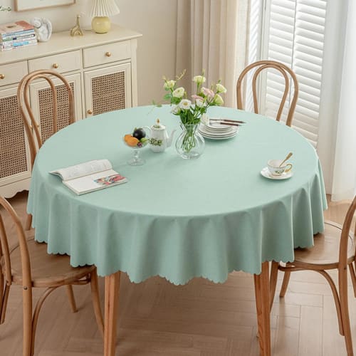 GOEXCPL Round Tablecloth, Water-Repellent, Solid Color, Waterproof, Oil-Resistant, Stain-Resistant, Stylish, Thick, Decorative, Event, Dining, White O