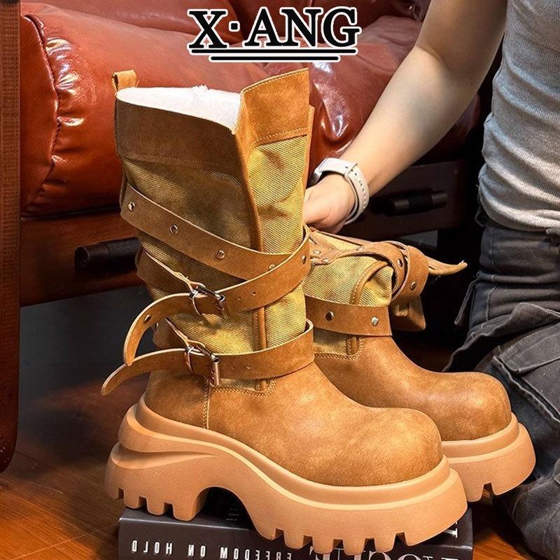 Leather Martin boots Children's belt buckle locomotive boots Thick sole heightening small knight boots Medium boots