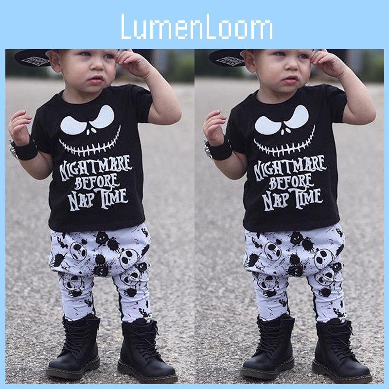 Adorabile Set T-shirt in Cotone a Strisce e Pantaloni Lunghi per Bambino/Bambina di Halloween
