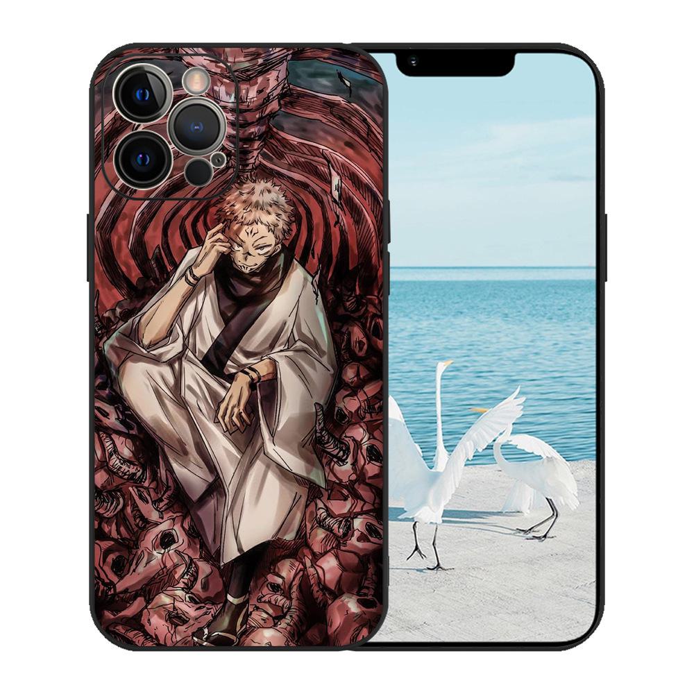 iPhone 15 Black TPU Case with Japanese Anime Painting, One Piece Pattern