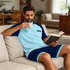 Herren Sommer-Pyjama-Set Kurzarm-Oberteil mit Tasche und passender Hose Leichte atmungsaktive Nachtwäsche Loungewear