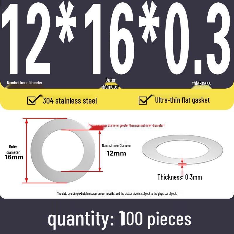 Plochá podložka z nerezové oceli 304 pro nastavení vůle hřídele (0,1/0,2/0,3 mm)