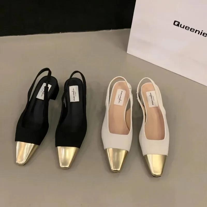 Women's Metal Toe Mid-heeled Sandals Thick Heel Sexy Summer Women Sandals On Offer Banquet Wedding Workplace Leisure Heels 2025