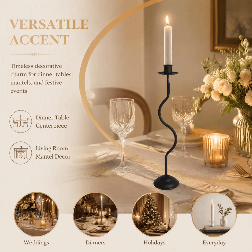 14.45x3.19in Taper Candle Holder Wavy Curve Design Metal Candle Holder for Home Decor