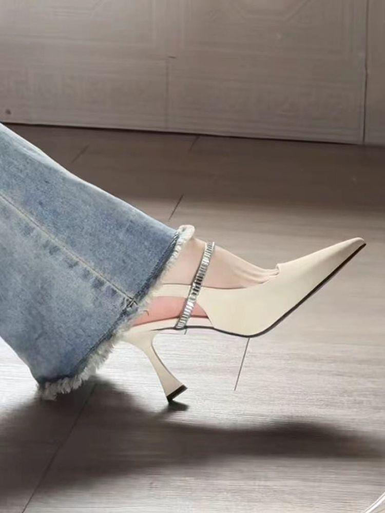 Französische Riemchenpumps schwarze spitze High Heels 2025 Frühling und Sommer Explosion Feenstil Einzelschuhe Sandalen Damen schwarz