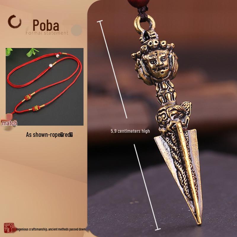 Brass Three-Sided Phurba Vajra Pendant: Tibetan Buddhist Ritual Necklace Ornament