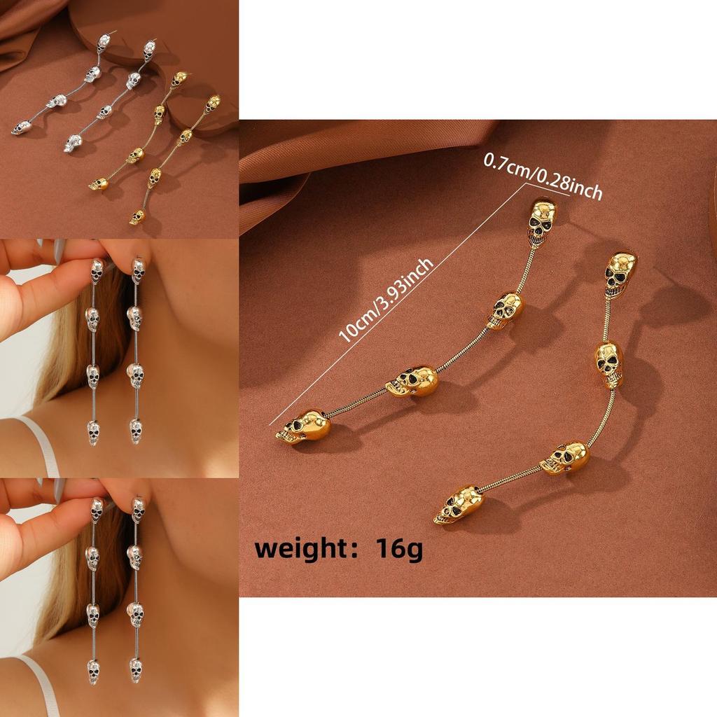 Halloween Skull Dangle Earrings With Gothic Alloy Metal For Women Party Wear