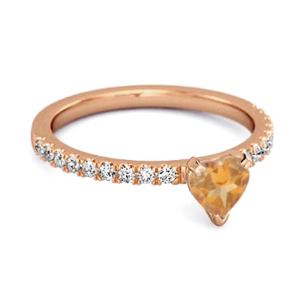 Citrine Pave White Topaz Solitaire Band Ring - 925 Sterling Silver Rose Gold Vermeil