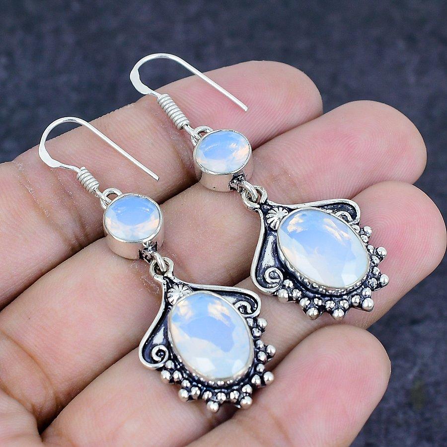 Milky Opal Gemstone 925 Sterling Silver Earring 2.17"