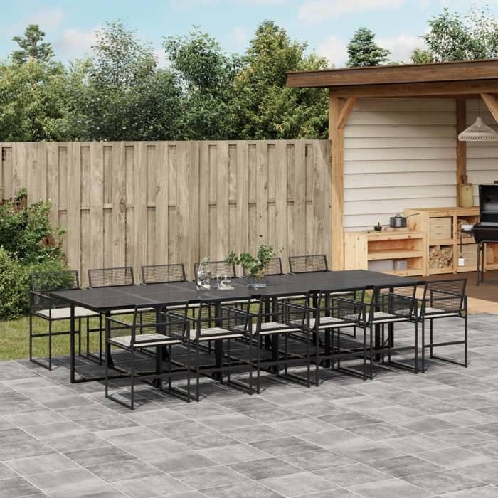 VidaXL 13 Pcs Garden Dining Set Cushions Black Wicker, Outdoor Dining Set, Dining Furniture of 3295027