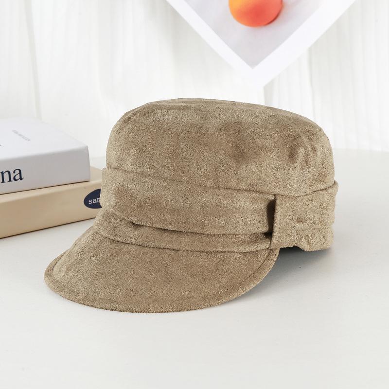 Suede pleated retro flat top hat women's spring and autumn plain face small versatile equestrian hat temperament beret painter hat