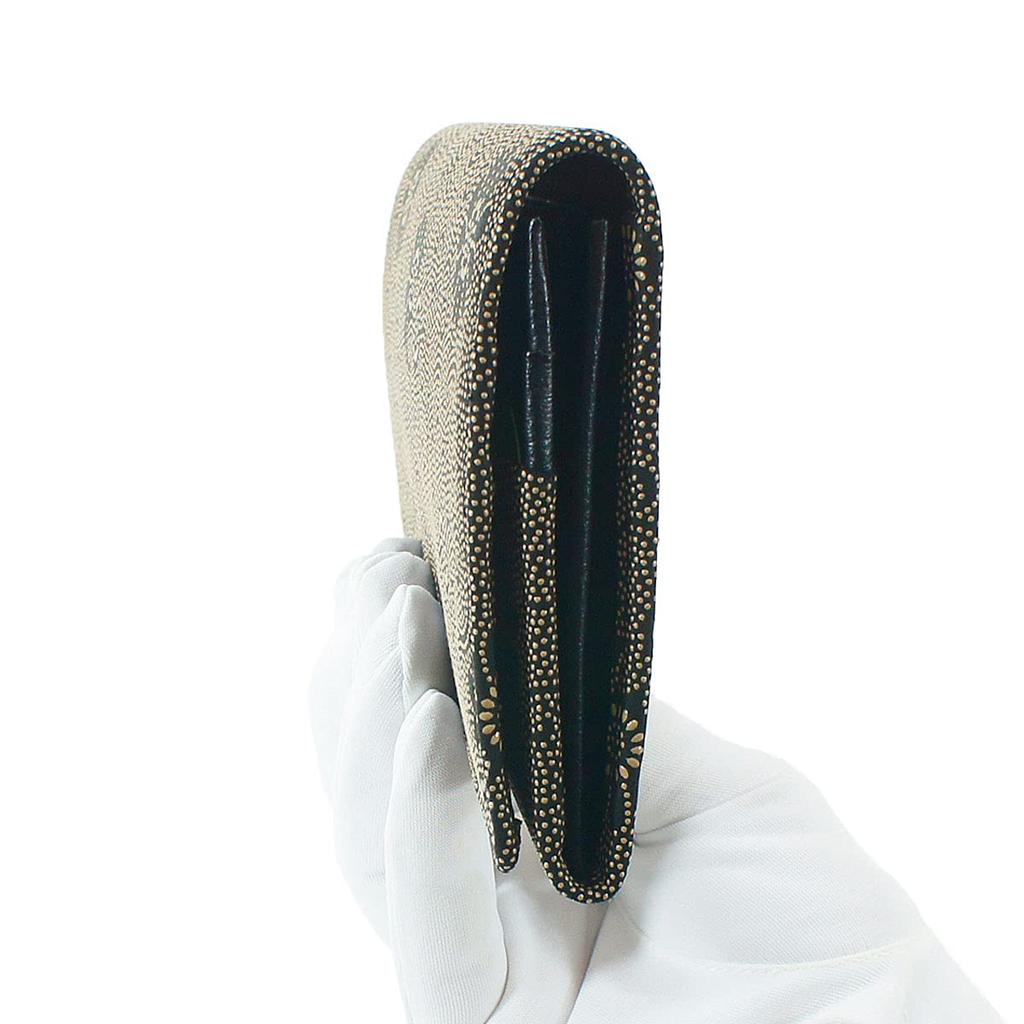 [Inden-ya] Inden Long Wallet, Size M, with Coin Purse, Deerskin, Black with White Lacquer, Chrysanthemum Pattern, 2109-11-005