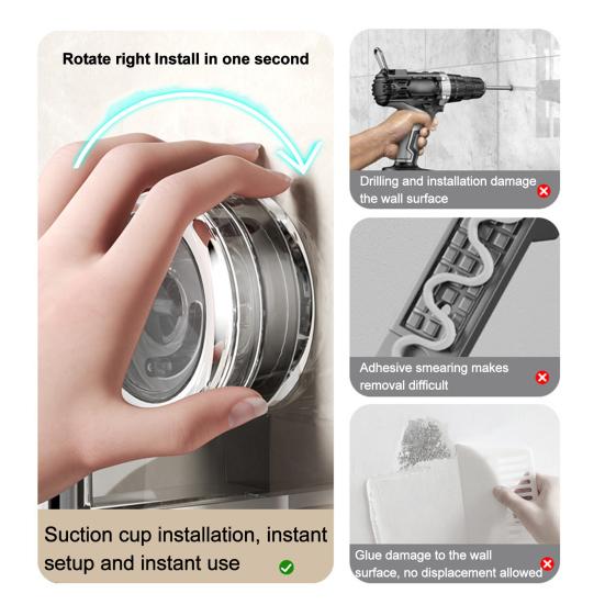Wall Mounted Kitchen Organizer Suction Cup Produce Holder Removable Rotating Storage Baskets for Kitchen Fruits Vegetables And