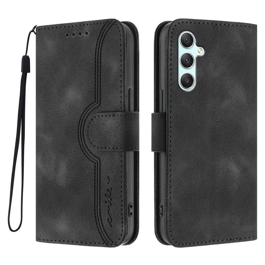 For Samsung Galaxy A34 5G Leather Case Wallet Stand Smile Imprinted Phone Cover with Strap