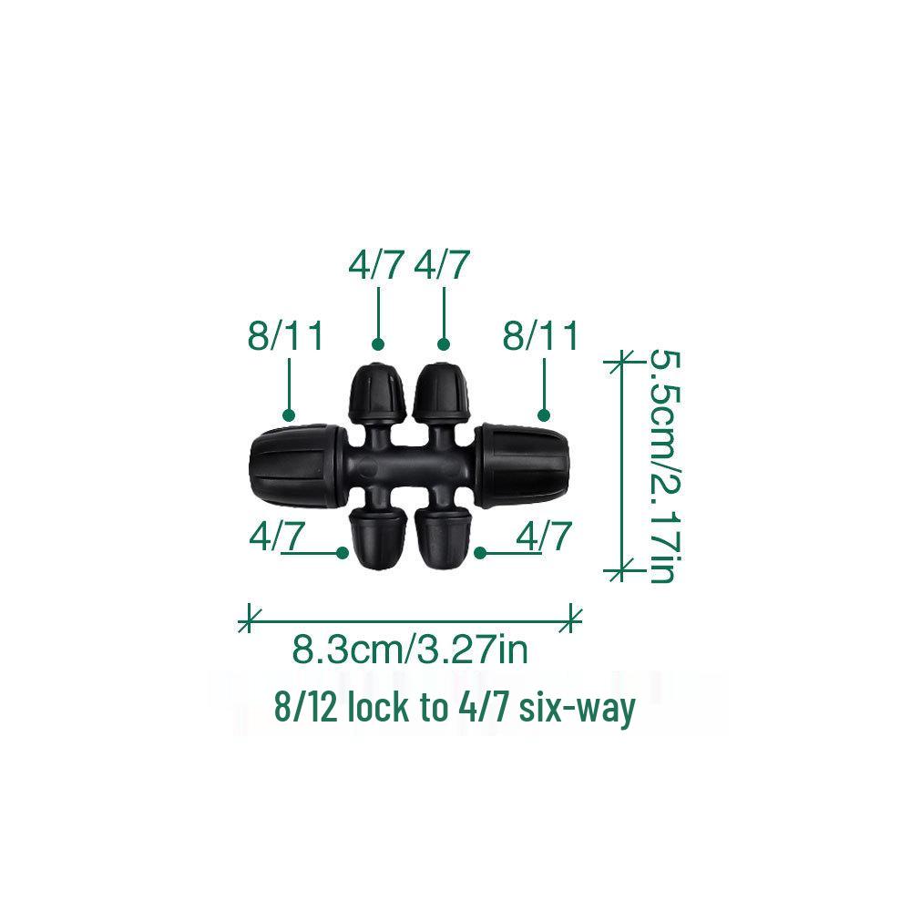 8/12 Irrigation Soft Hose Double Lock 47 Turn Six-Way Garden Watering Connector